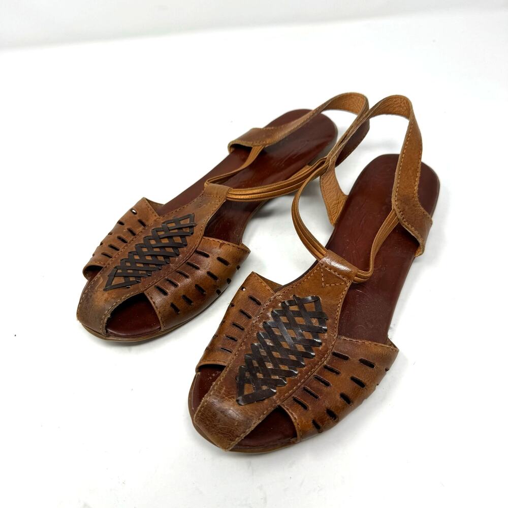 MOCHI Woven Leather Sandals Shoes Womens 41 10 Brown Boho Bohemian Indie Granola
